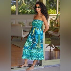 FARM Rio Green & Teal Tropical Midi Dress